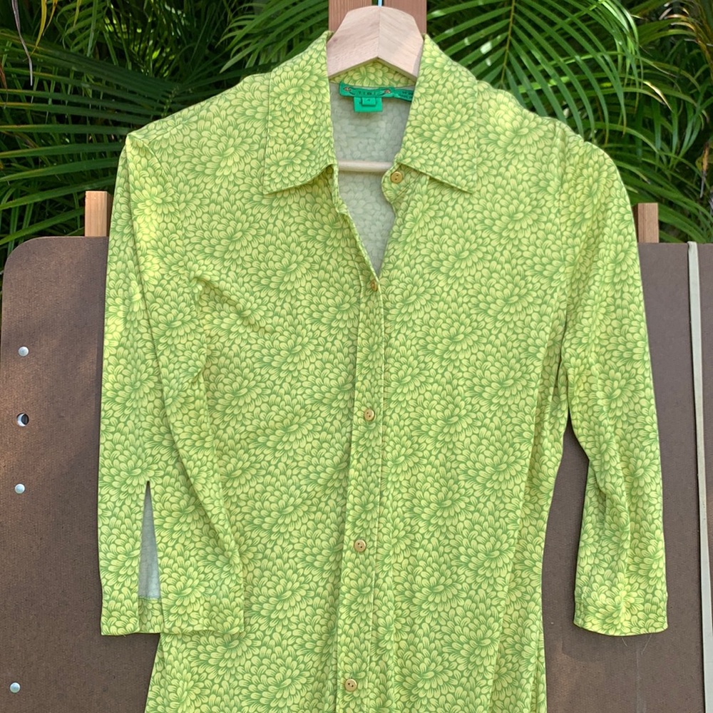 Tibi size 4, Light yellow&green, 100% silk, floral print, front button up dress